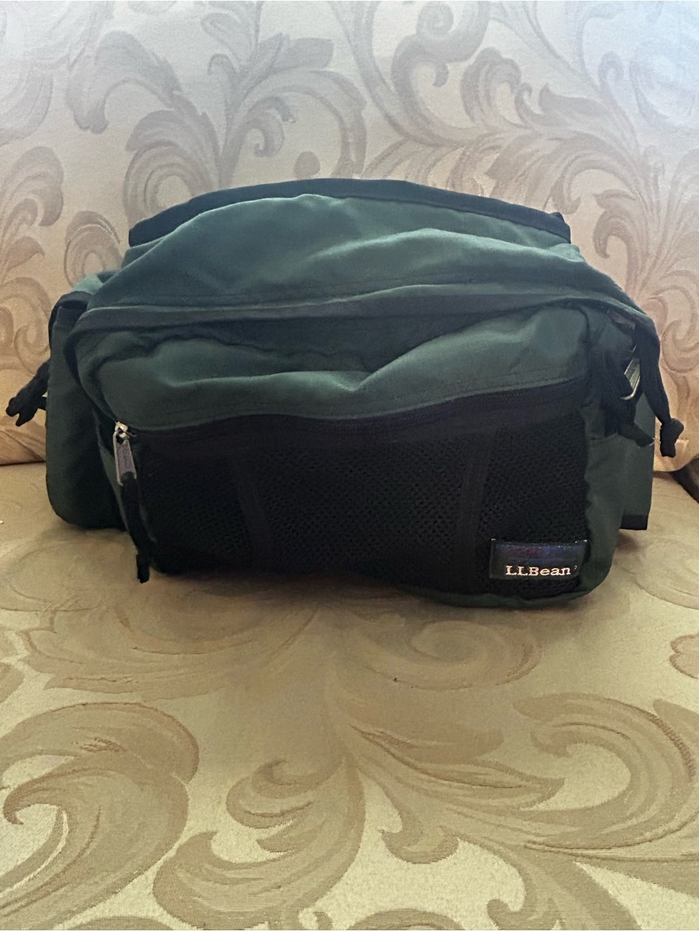 Vintage L.L. Bean Dark Green Black Fanny Pack Hiking Belt Bag Multi Sport Large